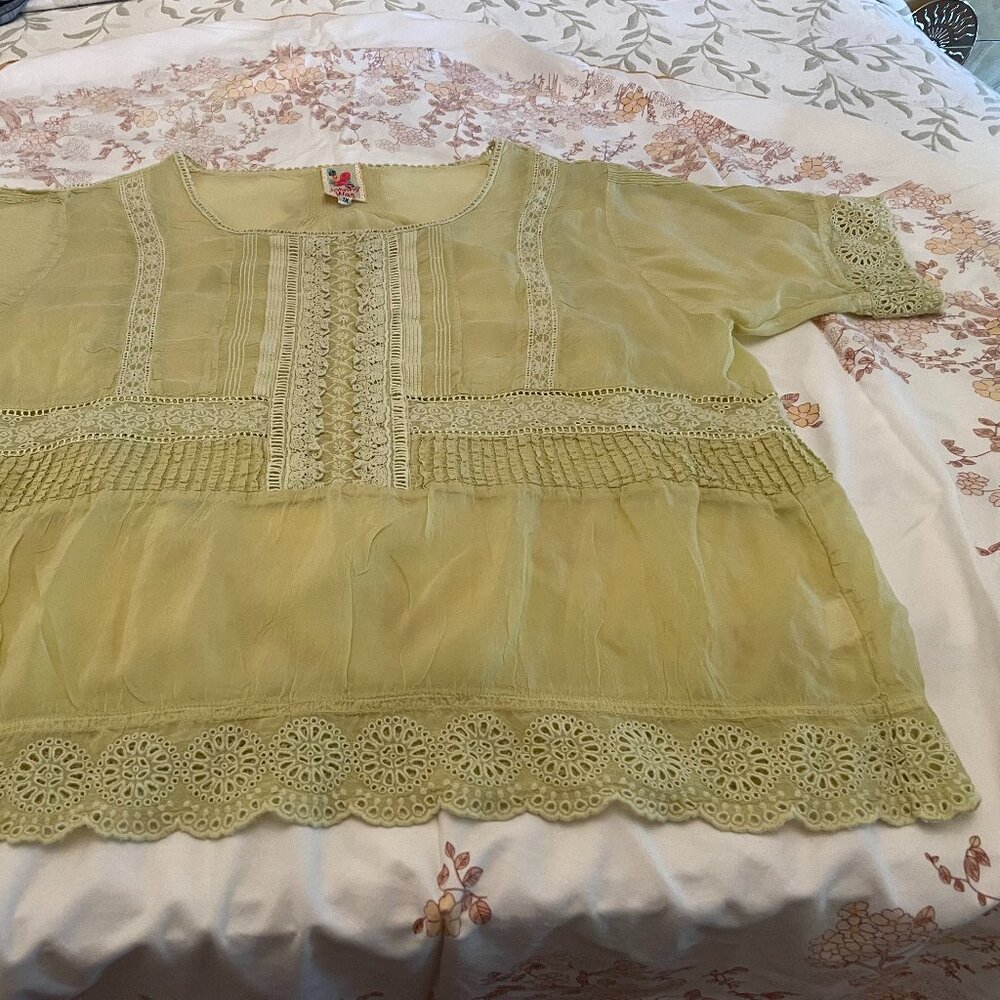 Johnny Was yellow top, blouse, size 1X